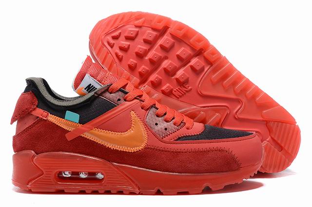 Nike Air Max 90 Off White Men's Shoes Red Black Orange-09